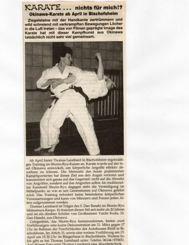 1998 Erster Presseartikel fürs Dojo BH - Lokal Anzeiger 13.03.1998