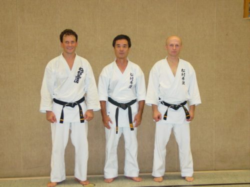 2003 Kuda Sensei mit Thomas und Charly im Dojo Landstuhl